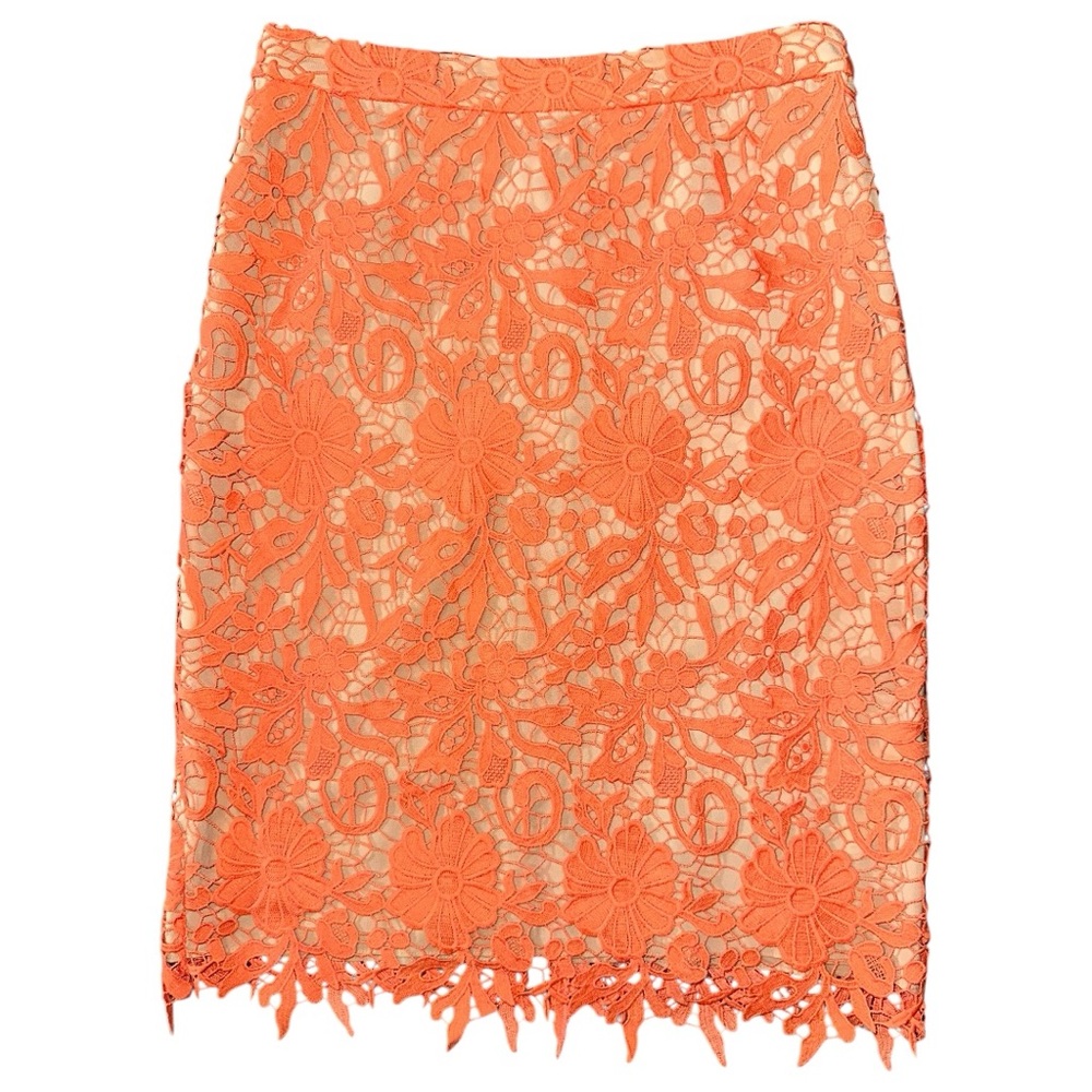 Alice + Olivia Women’s Size 6 Orange Crochet Lace Nude Knee Length Pencil Skirt - Picture 4 of 9